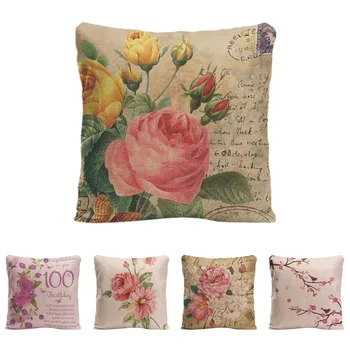 

Beautiful Flower Cushion Cover Decorative Pillow For Sofa Car Covers Rose Peony Linen Pillow Case Birds Home Decor Pillowcase