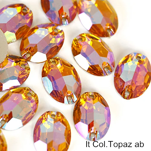 Oval Colorful Resin Sew On Rhinestones Flatback Sewing Rhinestone Resin Crystal Sew-On Rhinestones for Wedding Dress B3802 - Color: lt colo topaz AB