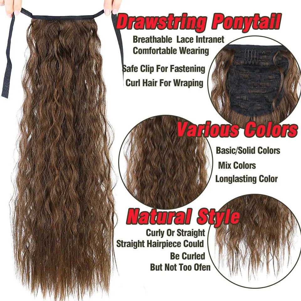 Pageup Long Afro Curly Drawstring Ponytail Synthetic Hairpiece Pony Tail Hair Piece For Women Fake Bun Clip In Hair Extension