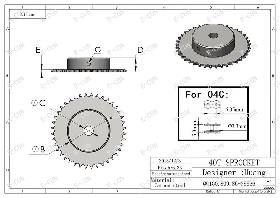 1pcs 15mm Bore 40 Teeth 40T Metal Pilot Motor Gear Roller Chain Drive Sprocket