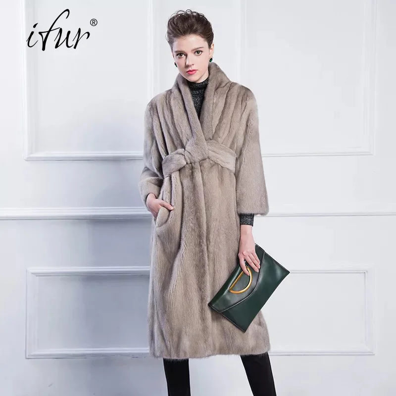 2017 брендовая роскошная женская куртка из натурального меха норки длинный стиль с