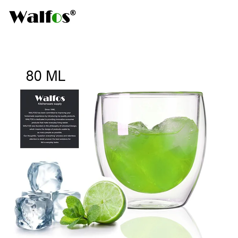 WALFOS 1 шт.-термостойкая стеклянная пивная чашка с двойными стенками, кофейная чашка, креативный Художественный набор, пивная кружка, прозрачная посуда для напитков, чайные кружки - Цвет: WALFOS 80 ML