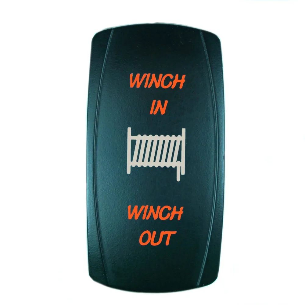 New 7 Pin Laser Backlit Orange Momentary Rocker Toggle Switch WINCH IN