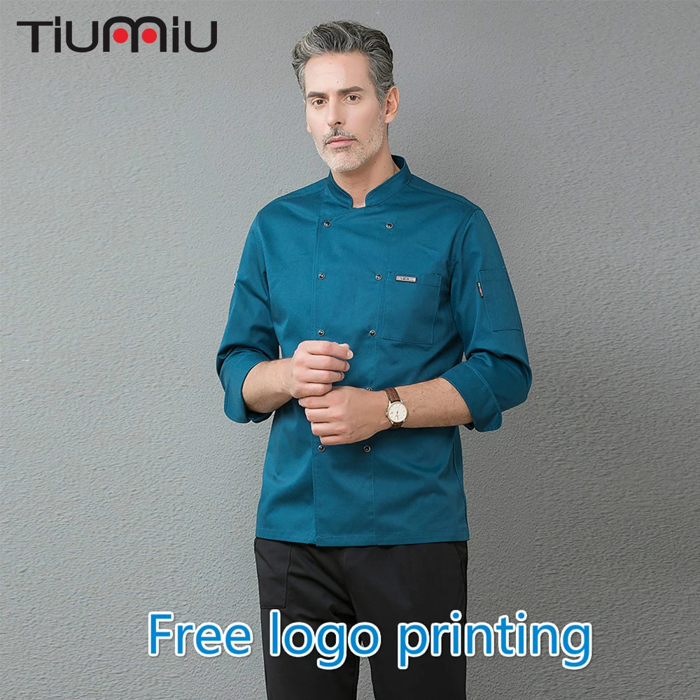 

Free Logo Printing Long Sleeve Chef Coat Jacket Men Women Cooking Wear Cozinha Uniform Restaurant Kitchen Work Coffee Cake Shop