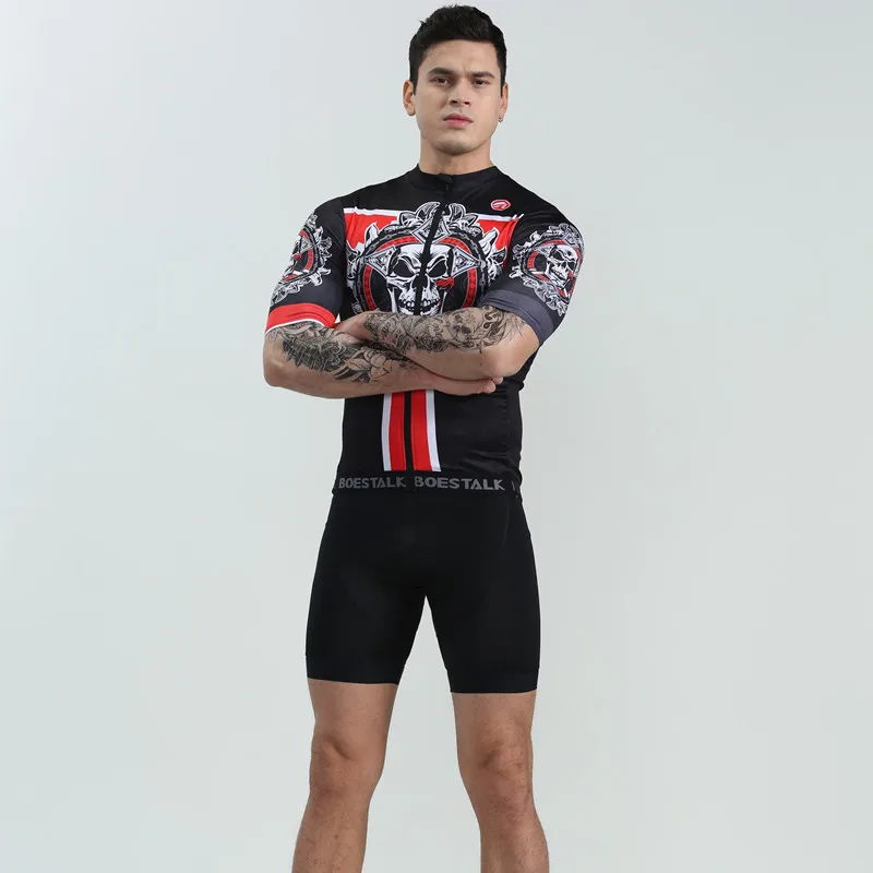 BOESTALK ghost mask cycling suit 2019 summer men short sleeve cycling Jersey+bib shorts roupa ciclismo feminina bike clothing