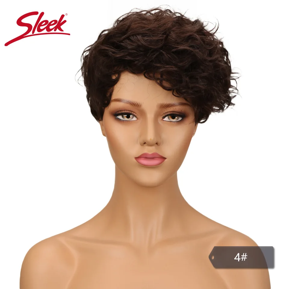 

SLEEK Short Human Hair Wigs For Black Women Brazilian Curly Human Hair Wig Non Lace Wig Pixie Cut Ombre wig Free Shipping