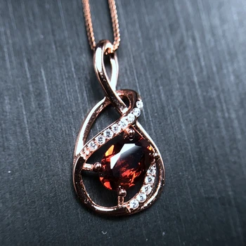 

Red Garnet Necklace Women, Rose Gold Colar, Silver 925 Jewelry 5*7mm Gemstone Wedding Bijouterie, Velvet Box Certificate FN201