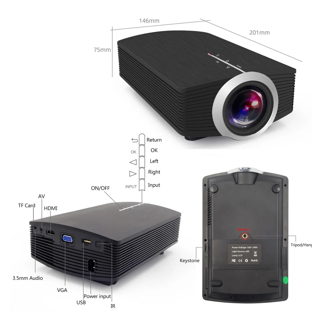 AAO YG500 мини проектор 1800 люмен портативный 854*480 ЖК Поддержка 1080 P HDMI домашний