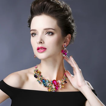

Ztech High Quality Romantic Women Wedding Party Fashion Bridal Jewelry Sets Statement Necklace And Earring Trendy Accessories