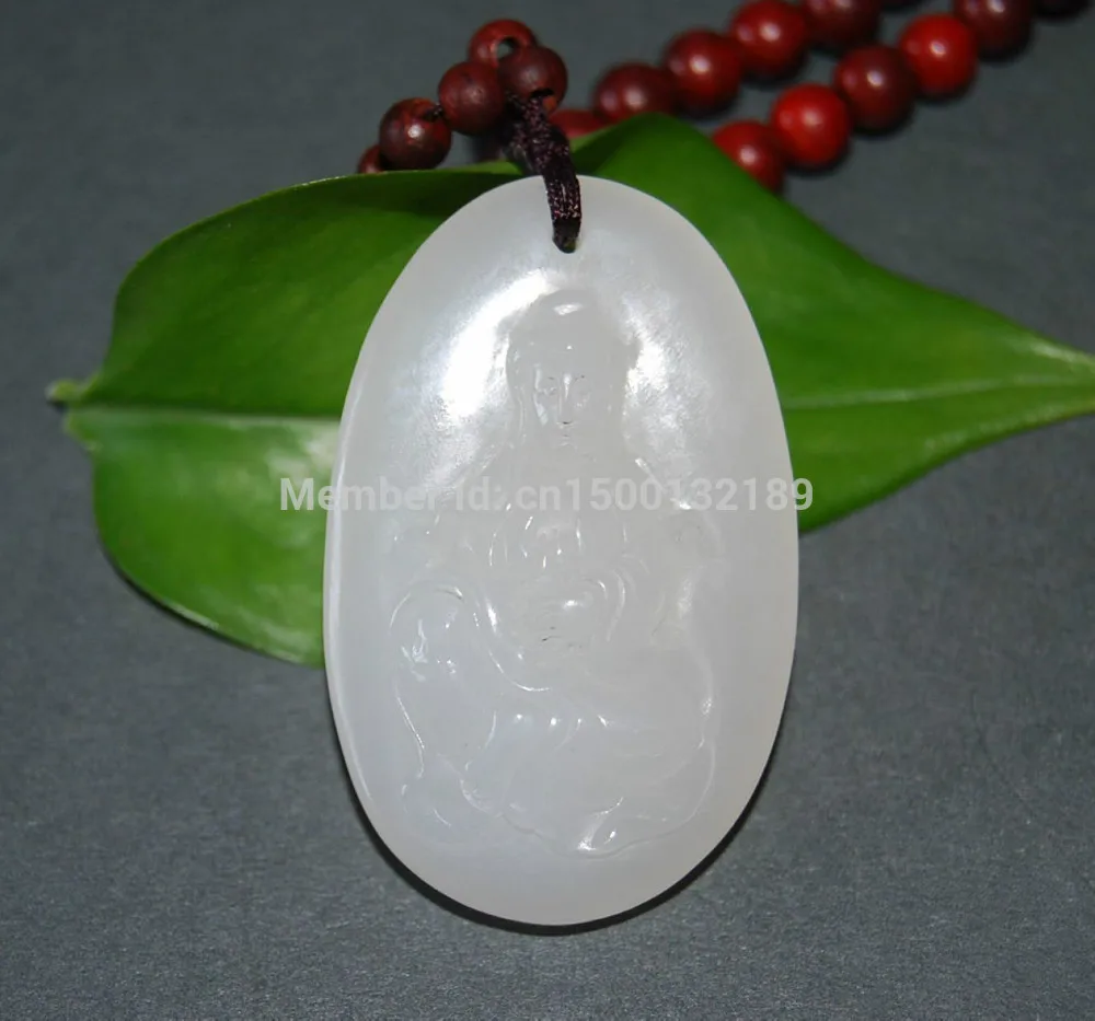 

00238 Exquisite Chinese New "He Tian" Nephrite STONE Carved "Guan-yin" Pendant figure