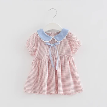 

Wholesale 5pcs/lot Preppy Style Peter Pan Collar Striped Baby Summer Dress for Girls Infant Dresses Toddler Girls Clothes 0-2T