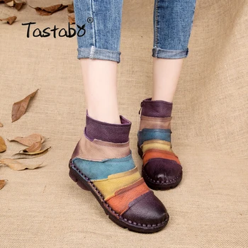 

Tastabo Martin Boots Genuine Leather Ankle Shoes Vintage Casual Shoes Brand Design Retro Handmade Plus Size Women Boots