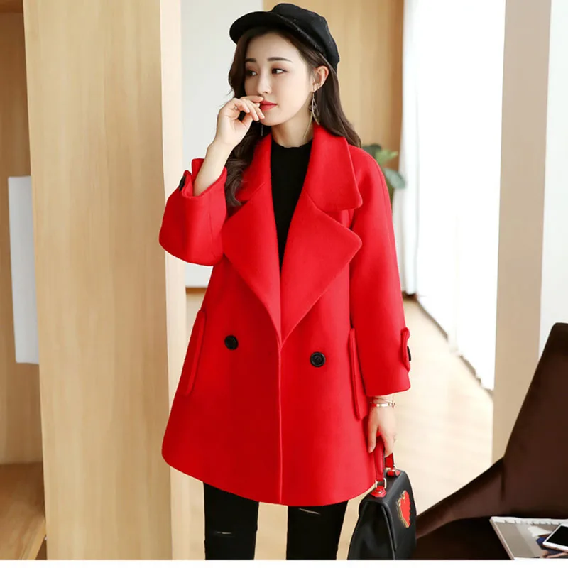 La mikachi Plus À armygreen Manches Automne Et Lâche Coréenne Double Breasted Mode Longues Manteau Bean Version Red Nouvelle De Taille Hiver red camel Femmes Laine 2018 TUTgw