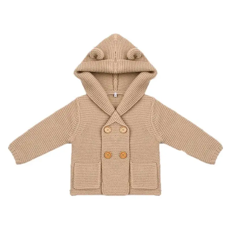 Вязаный кардиган для маленьких мальчиков; зимние однотонные свитера; пальто с капюшоном и длинными рукавами - Цвет: A2