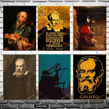 

Scientist Astronomer Galileo Galilei Canvas Painting Vintage Wall Picture Kraft Poster Coated Wall Stickers Home Decoration Gift