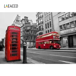 Laeacco город улица красный автобус телефонная будка фотографии Фоны индивидуальные фотографические фонов для фотостудии