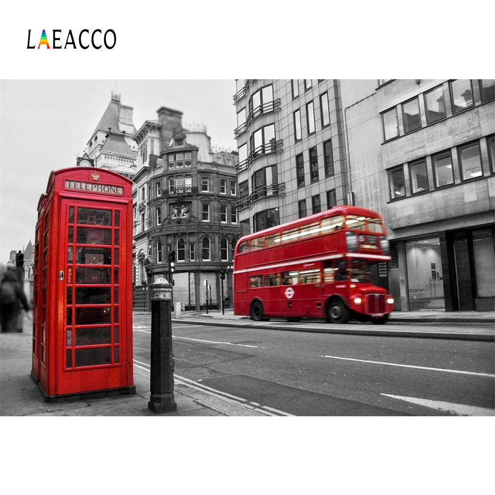 Фотофоны Laeacco City Street Red Bus с телефоном фоны для фотосъемки по индивидуальному
