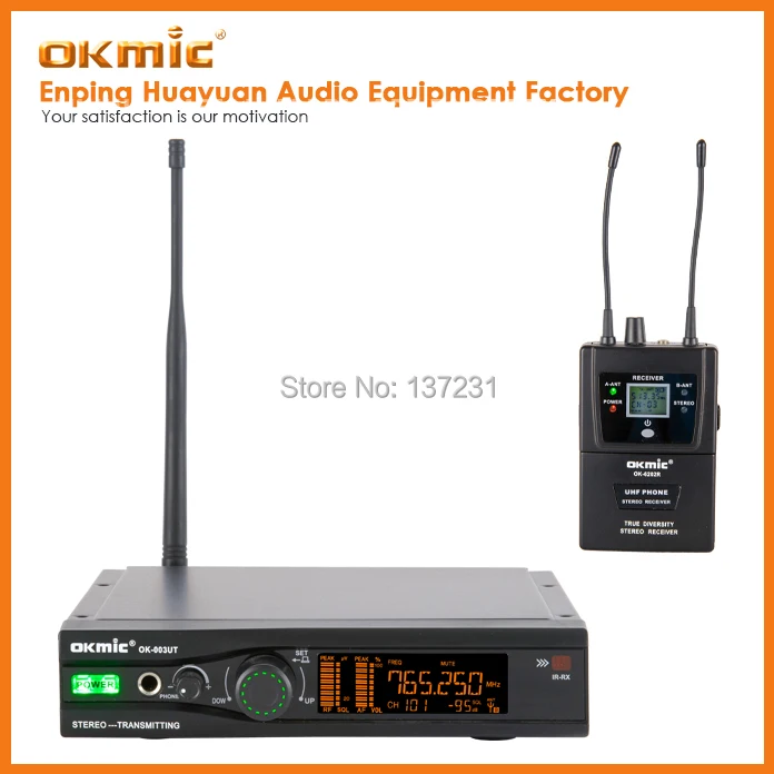 OKMIC профессиональная стерео сценическая Беспроводная система передатчиков для сценических выступлений система UHF PLL FM стерео для на сцене монитор наушники