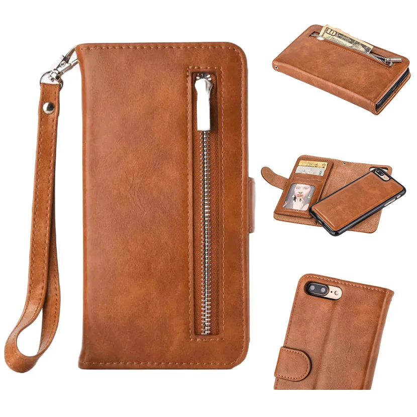 2 in 1 Detachable Magnetic Zipper Leather Case Wallet