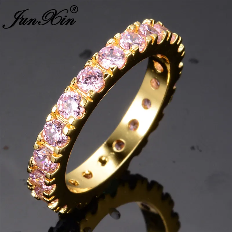 JUNXIN Dainty CZ Stone Eternity Ring Vintage Gold Filled Stackable Wedding Rings For Women Simple Jewelry
