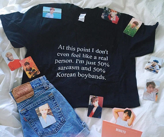 

Skuggnas At this point I don't even feel like a real person 50% sarcasm Korean boybands Kpop TShirt Hip Hop tees fashion tops