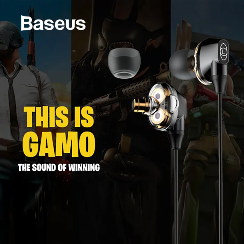 Baseus в ухо гарнитура двойной драйвер Стерео Игровые наушники с микрофоном музыкальные наушники гарнитура для iPhone samsung Xiaomi huawei