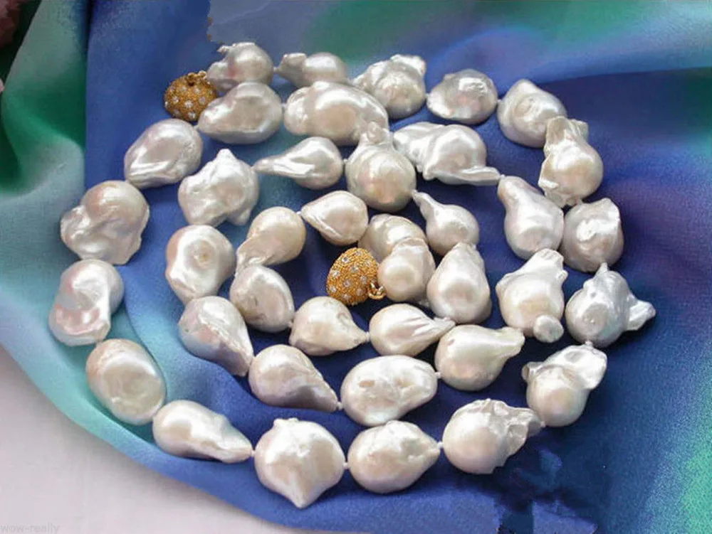 

HOT 0015562 rare white baroque pearl beads 34"long necklace women's jewelry