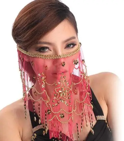 Indian Belly Dance Face Women Veil Tribal Belly Dancing Veils for Sale 12 colors Available High Quality Cheap - Цвет: rose