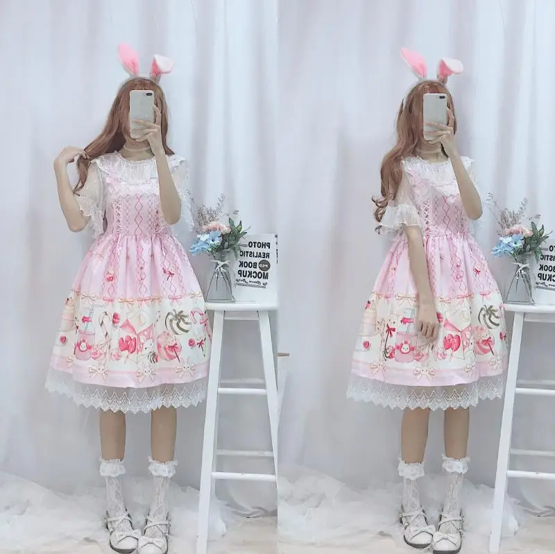 Японский сарафан Лолита платье женское летнее платье милое мягкое платье для девочки милое платье Лолита на подтяжках