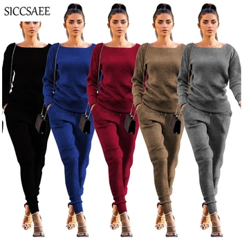 

Oversized Two Piece Set Solid Knitted Tracksuit For Women 2018 Autumn Winter Sweat Suit Pullover Pants Suits Matching Sets Loose