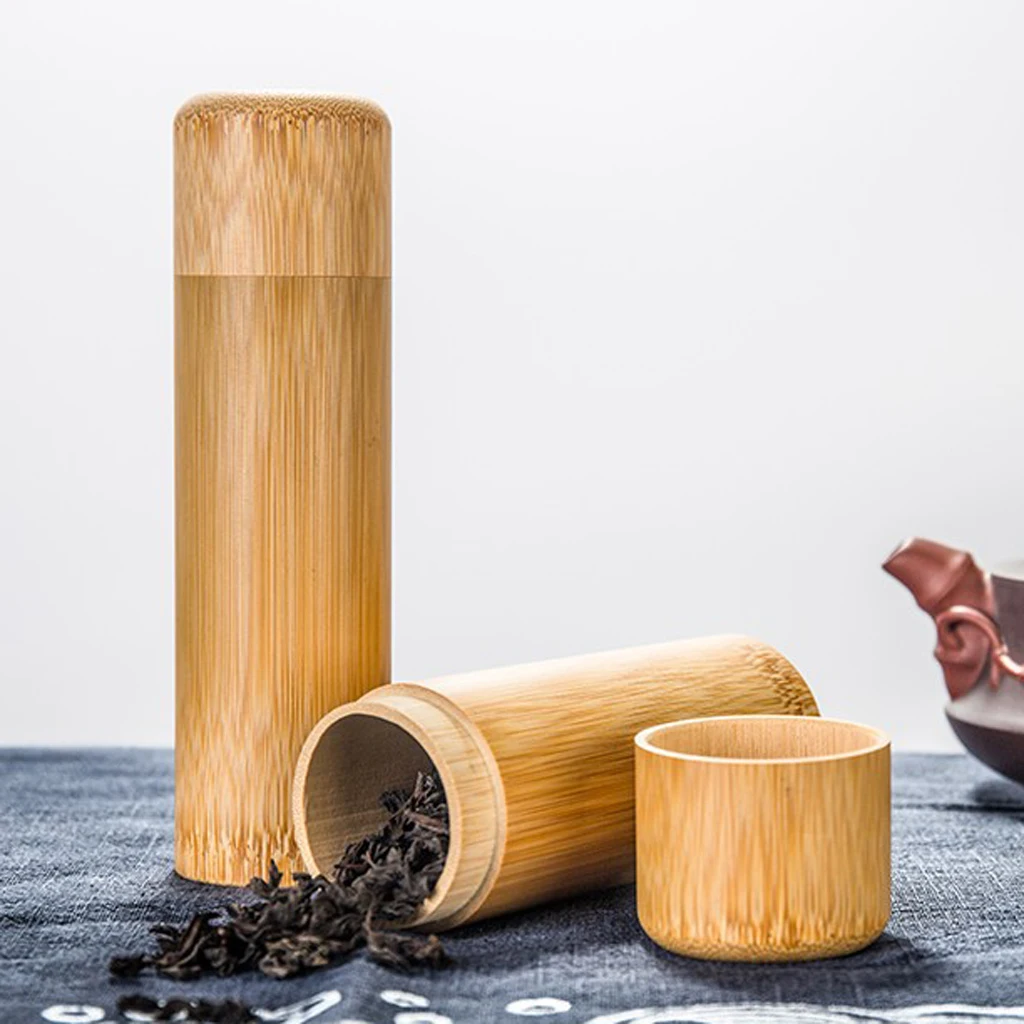 Vintage Round Bamboo Canister Storage Can for Sealed Tea Candy Dried Foods Jar Storage Home Kitchen Tools