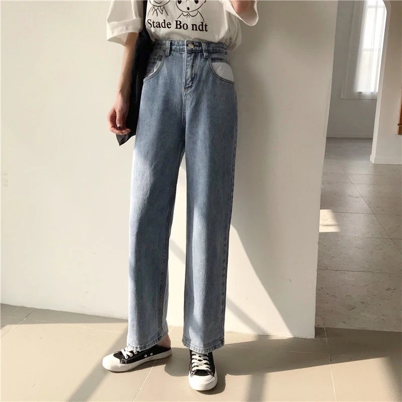 

Mihoshop Ulzzang Korean Korea Women Fashion Clothing High Waist Casual Preppy Loose Denim Straight Jeans Pants