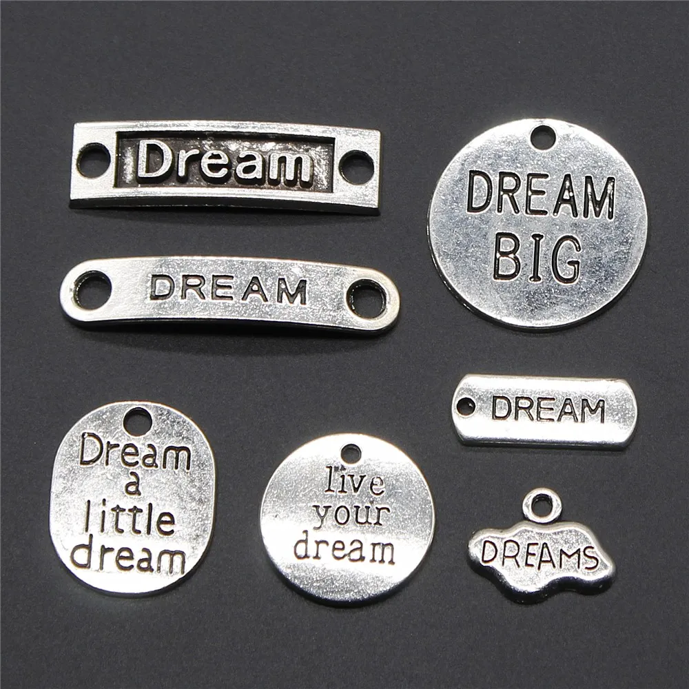 

10pcs Dream Charms Antique Silver Color Dream Plate Pendant Charms Dream Connector Charms Jewelry Accessories Craft