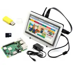 Raspberry Pi 3 Model B + комплект разработки (тип F) 7 дюймов HDMI lcd (C), двухцветный корпус, 16 Гб Micro SD карта, адаптер питания