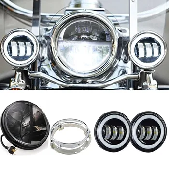 

7 Inch LED Headlight+ 2x 4-1/2" Fog Light Passing Lamps for Motorcycle W/ Mounting Ring Bracket