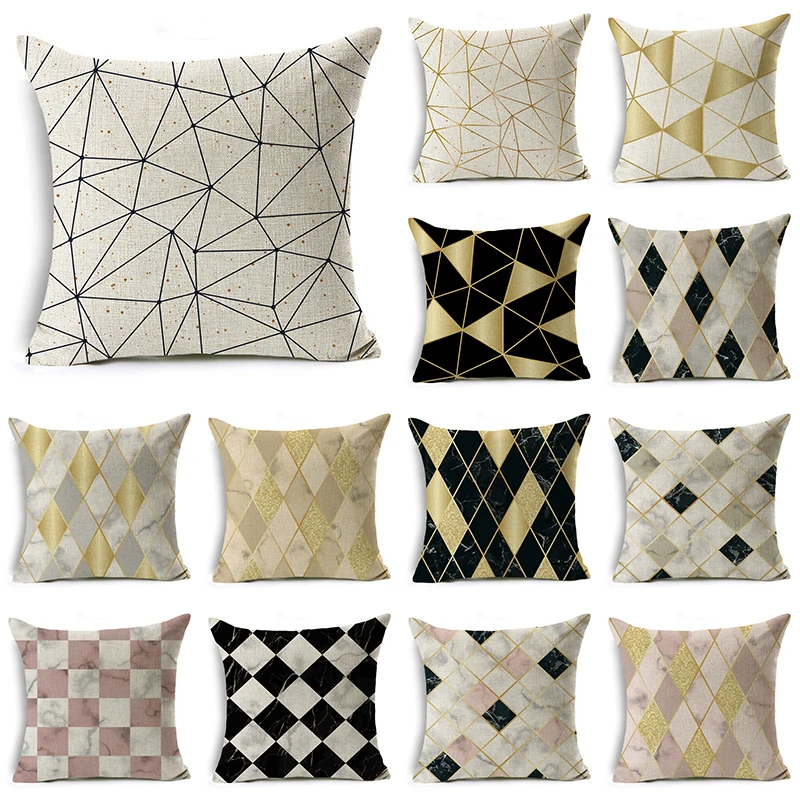 

WZH Modern Geometric Cushion Cover 45x45cm Linen Decorative Pillow Cover Sofa Bed Pillow Case