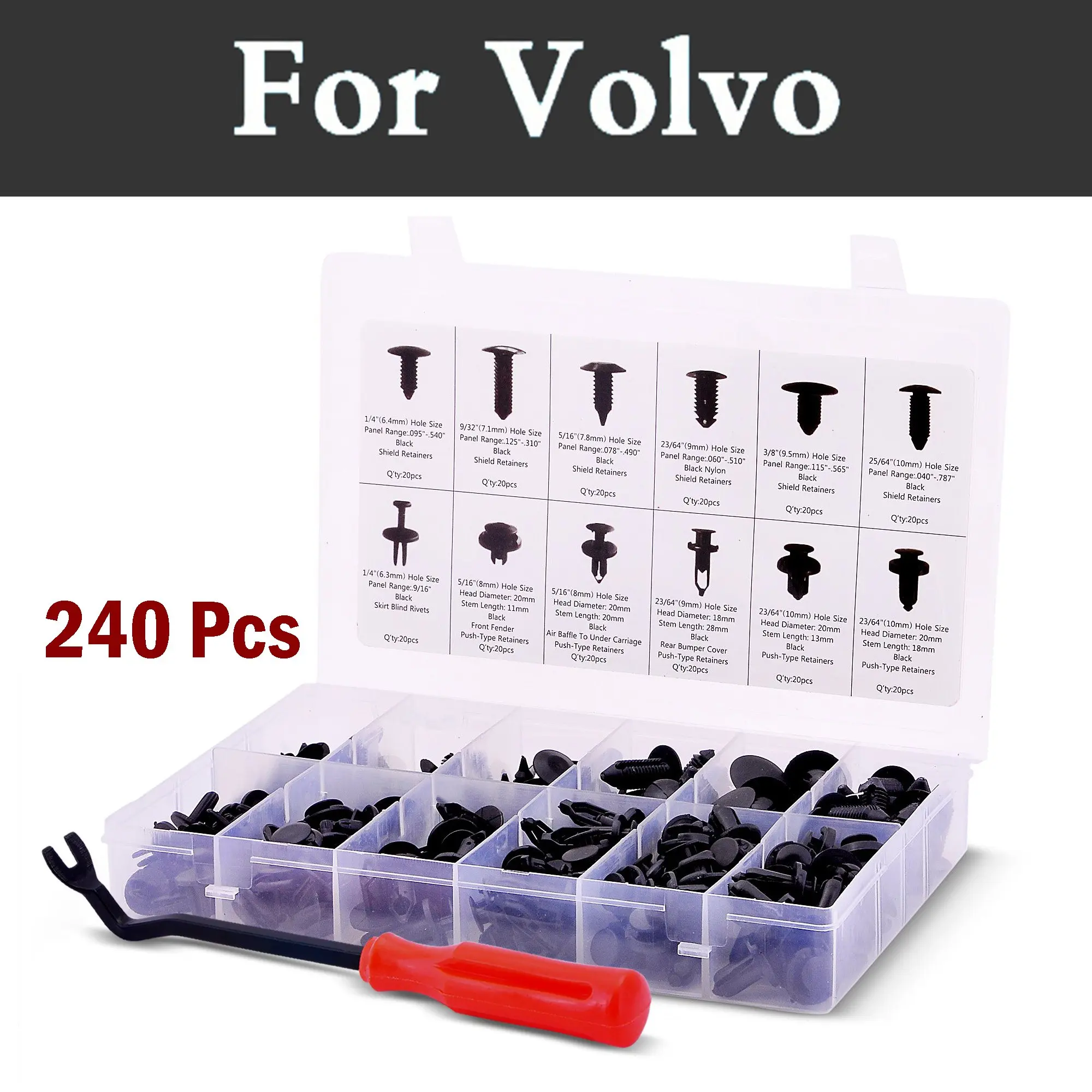 240x Retainers Assortment Retainer Clips Push Retainers Set In Case For