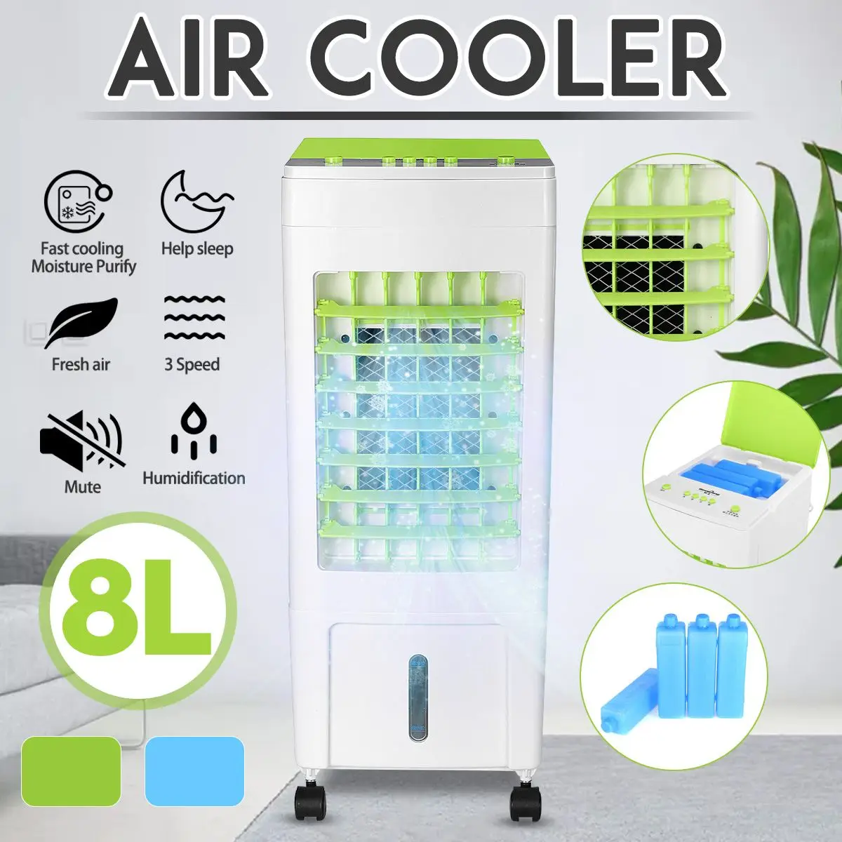 

Portable Air Conditioner Fan Ice Cooler Purifier Humidifier 8L Evaporative Negative Ion Air Purification 3 Wind Modes Home Use