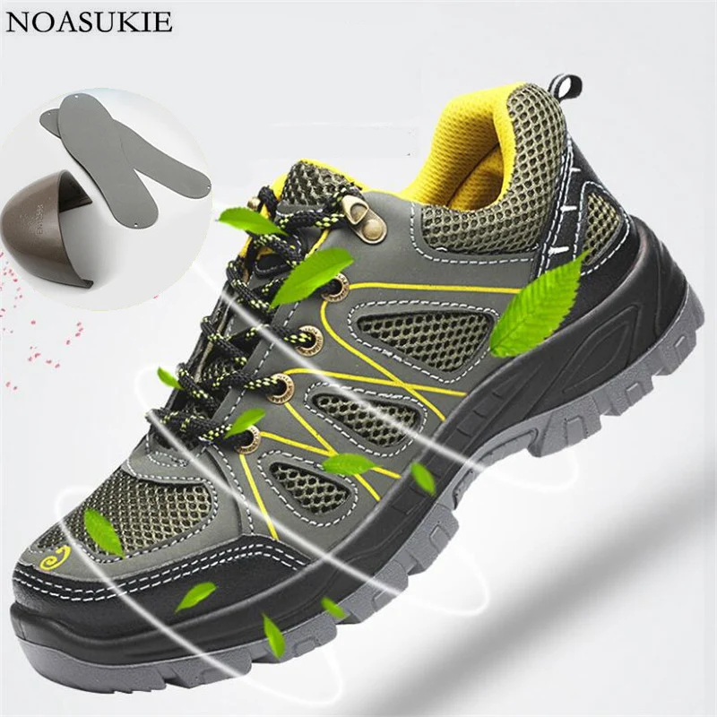 

Men Sneakers Patchwork Safety Shoes Mesh Breathable Lightweight Steel Work Shoes Anti-Smashing Puncture Steel Toe Shoes
