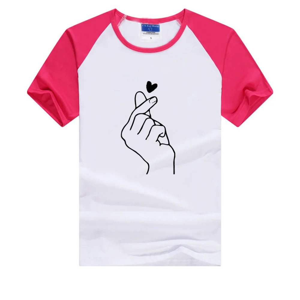 Новая Kpop Love Heart с принтом в виде пальца сердца You Harajuku круглым вырезом свободная