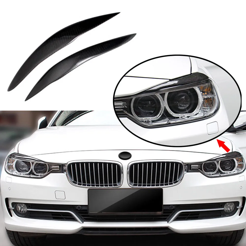 JEAZEA 2Pcs Carbon Fiber Headlights Eyebrows Eyelids Front Headlamp