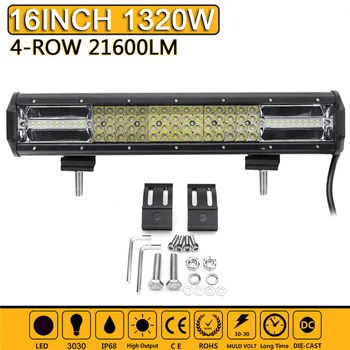 

16 Inch 1320W LED Work Light Bar Spot Flood Combo Driving Lamp 6000K Waterproof LED Work Light For Offroad SUV ATV Car Truck