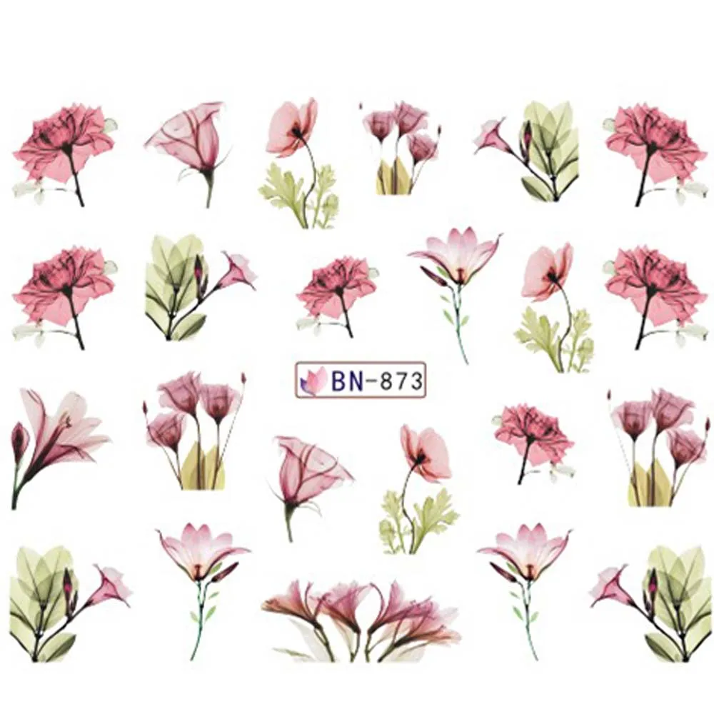 1 шт Цветочные Слайдеры для ногтей переводные наклейки с водой Фламинго роза лист для клея ногтей художественные украшения сделай сам советы JIBN865-876 - Цвет: BN873