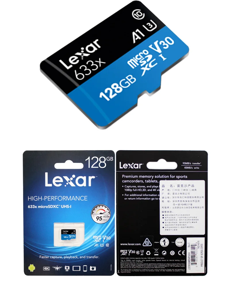 Lexar 633x Оригинальная карта TF UHS-I 16 ГБ 32 ГБ U1 Micro SD карта 64 Гб 128 ГБ U3 V30 класс 10 карта памяти до 95 МБ/с./с для телефона