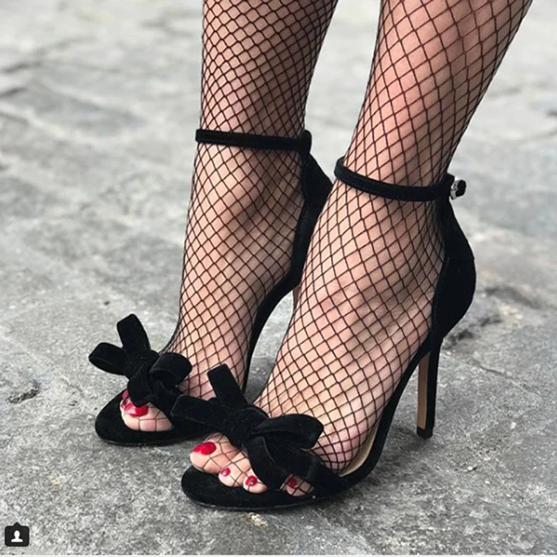 

2019 Women Summer 11.5cm High Heels Special Flock Sandals Lady Butterfly Knot Strap Pumps Female Valentine Fashion Dress Shoes