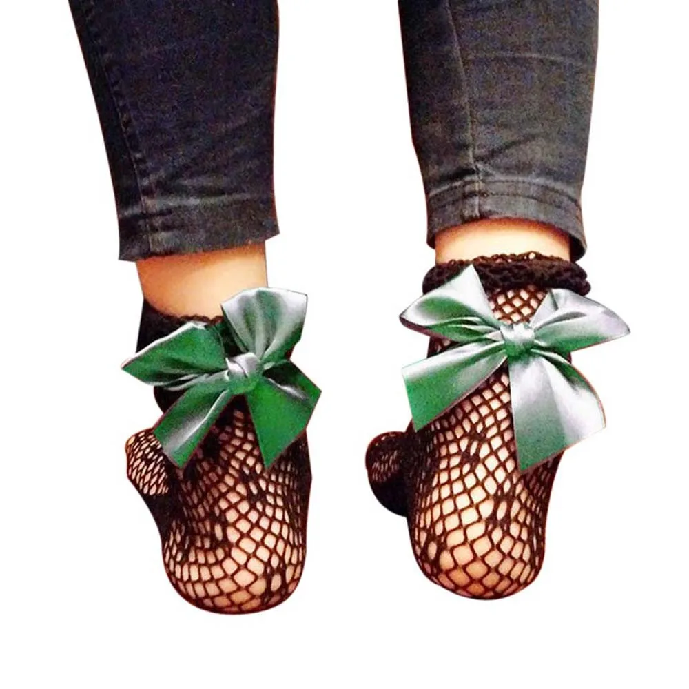 Короткие кружевные носки в сетку с бантом для девочек подростков 2018| |