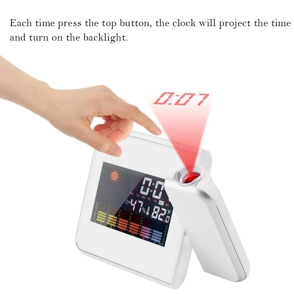 

Projection Digital Weather Black LED Alarm Clock Snooze Color Display / LED Backlight