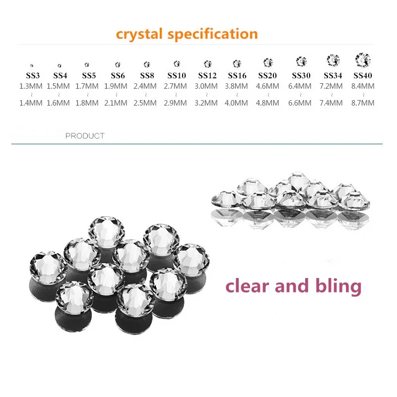 SS3 1440 шт./пакет супер блестящие Б ез исправлений Стекло, со стразами, с украшением в виде кристаллов для 3d-украшения для ногтей с плоской задней частью стразы из Искусственного хрусталя