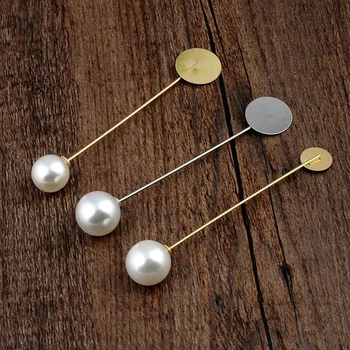 

100Piececs/Bag Plated Long Pins Pearl Hat Brooch Material Safety Pin Hand DIY Wedding Boutonniere Accessories Metal Tray Pin