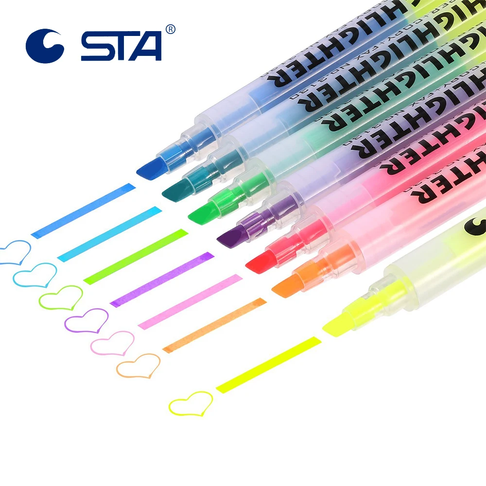 

STA 6pcs and 7 Colors Dual Tips Permanent Highlighter Markers 1-4 mm Writing Thickness